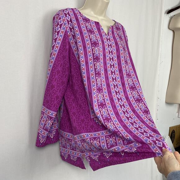 Bob Mackie Wearable Art Tunic Top Womens Large Purple Bandana Print Flowy Boho - Picture 4 of 13